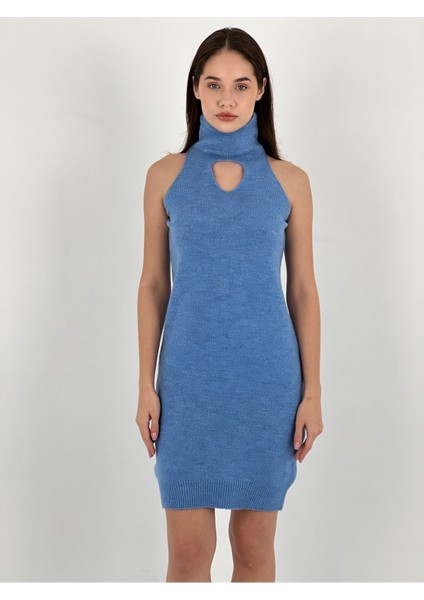 Kolsuz Kısa Şık Kadın Triko Kazak Elbise Women Knitted Dress