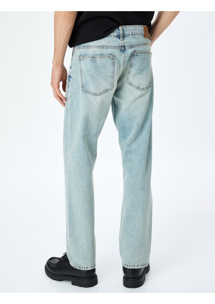 Normal Bel Pamuklu Vintage Straight Fit Kot Pantolon