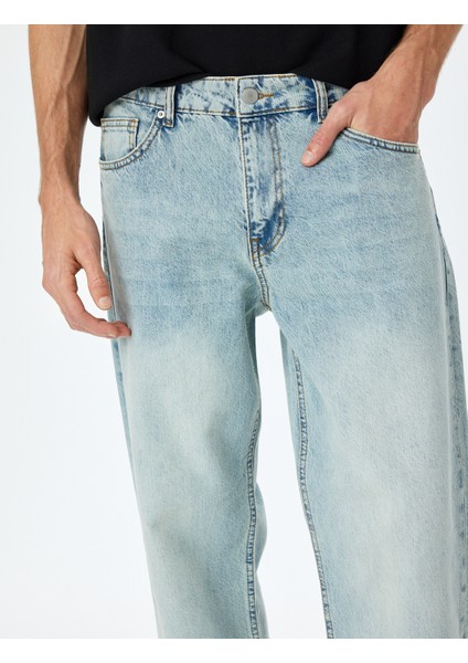 Normal Bel Pamuklu Vintage Straight Fit Kot Pantolon