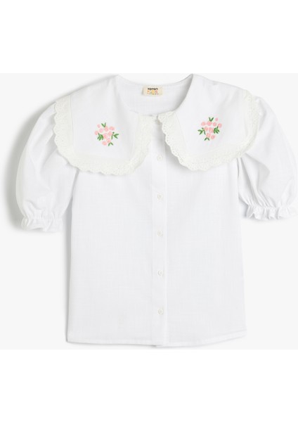 Fırfır Detaylı Kare Yaka Balon Kollu Bluz