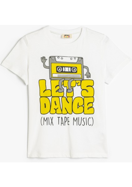 T-Shirt Kısa Kollu Bisiklet Yaka Baskı Detaylı Pamuklu