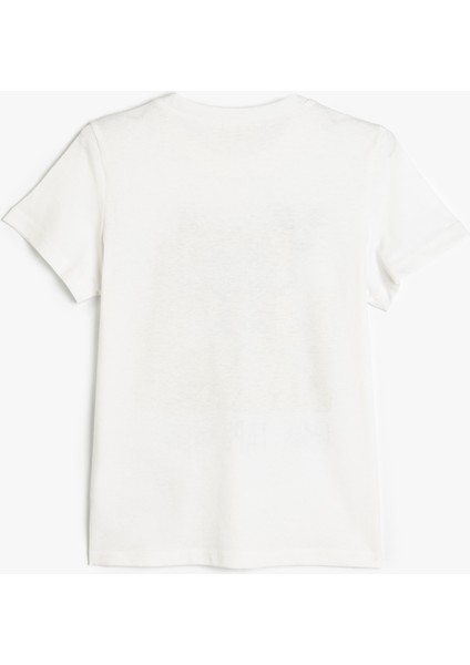 T-Shirt Kısa Kollu Bisiklet Yaka Baskı Detaylı Pamuklu