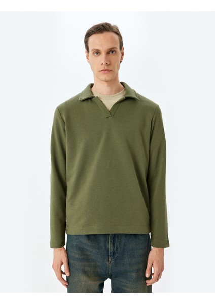 Uzun Kollu Pamuk Karışımlı Polo Yaka Sweatshirt modelleri