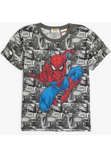 T-Shirt Spiderman Baskılı Lisanslı Kısa Kollu Bisiklet Yaka
