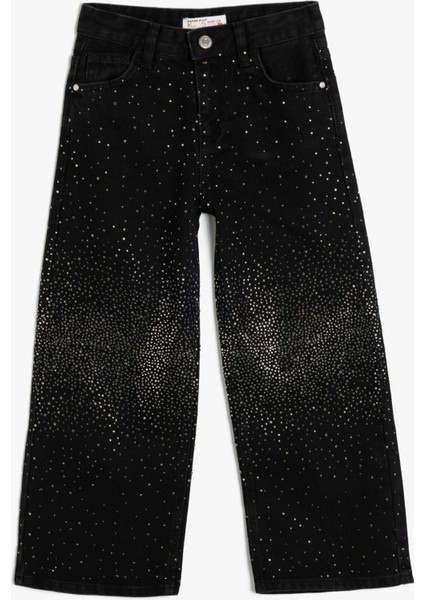 Kot Pantolon Geniş Paça Zımbalı Cepli Pamuklu - Wide Leg Jean