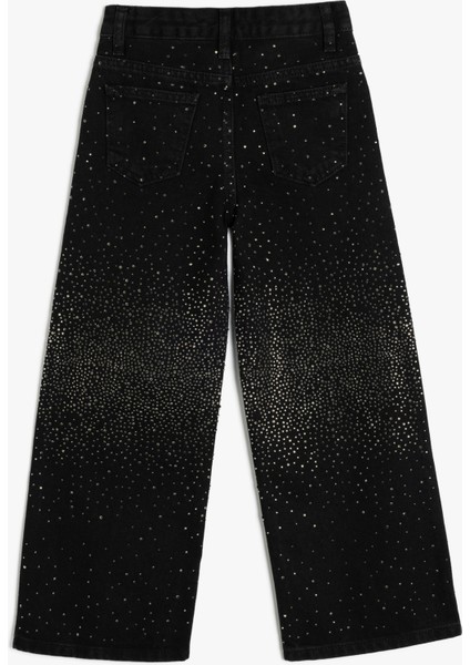 Kot Pantolon Geniş Paça Zımbalı Cepli Pamuklu - Wide Leg Jean