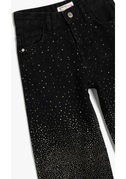 Kot Pantolon Geniş Paça Zımbalı Cepli Pamuklu - Wide Leg Jean