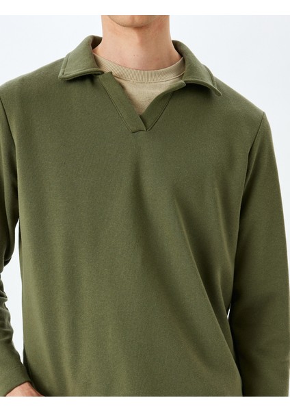 Uzun Kollu Pamuk Karışımlı Polo Yaka Sweatshirt indirimleri