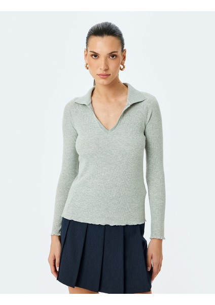 Uzun Kollu Fitilli Polo Yaka T-Shirt modelleri