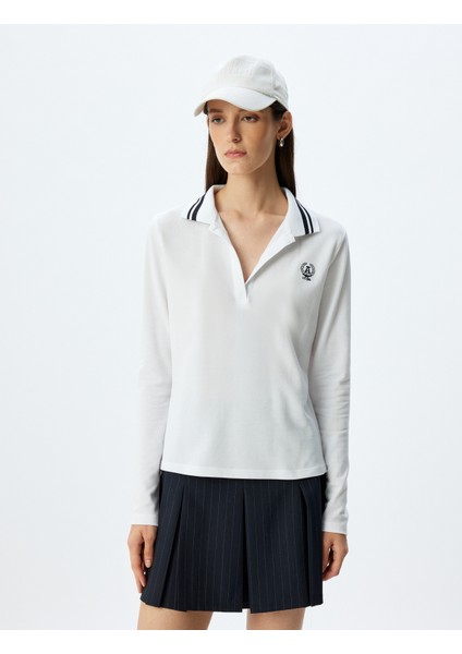 Işleme Detaylı Pamuklu Uzun Kollu Polo Yaka T-Shirt modelleri