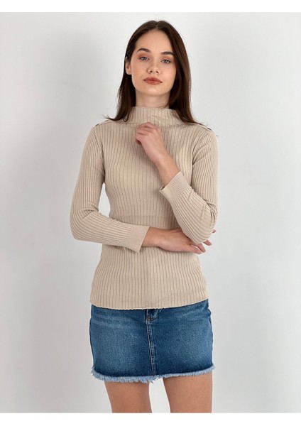 Boğazlı Uzun Kollu Long Sleeve Kadın Triko Kazak Women Knitwear