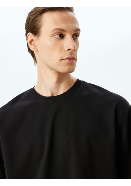 Kısa Kollu Boxy Bisiklet Yaka T-Shirt