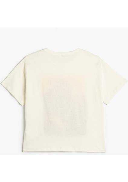 T-Shirt Çiçek Baskılı Kısa Kollu Bisiklet Yaka Pamuklu