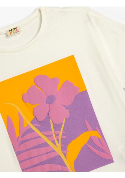T-Shirt Çiçek Baskılı Kısa Kollu Bisiklet Yaka Pamuklu