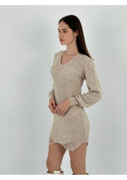 Transparan Örgü Triko Long Sleeve Uzun Kollu Kadın Kazak Elbise Women Knitted Dress