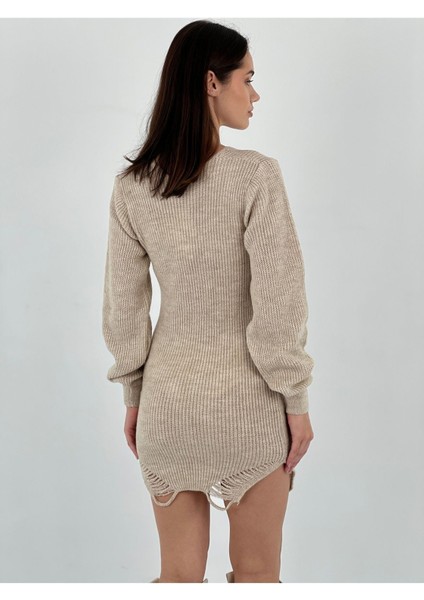 Transparan Örgü Triko Long Sleeve Uzun Kollu Kadın Kazak Elbise Women Knitted Dress