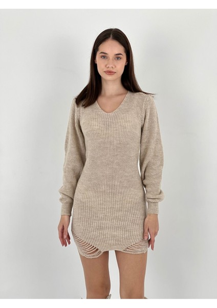 Transparan Örgü Triko Long Sleeve Uzun Kollu Kadın Kazak Elbise Women Knitted Dress