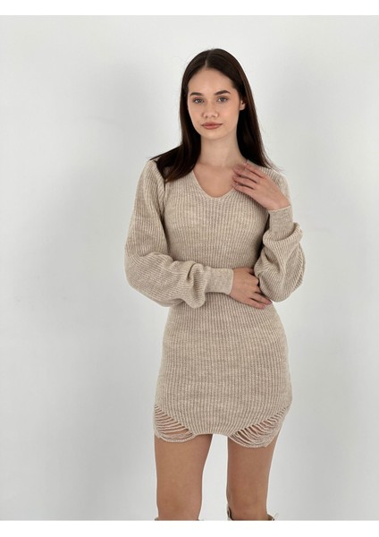 Transparan Örgü Triko Long Sleeve Uzun Kollu Kadın Kazak Elbise Women Knitted Dress