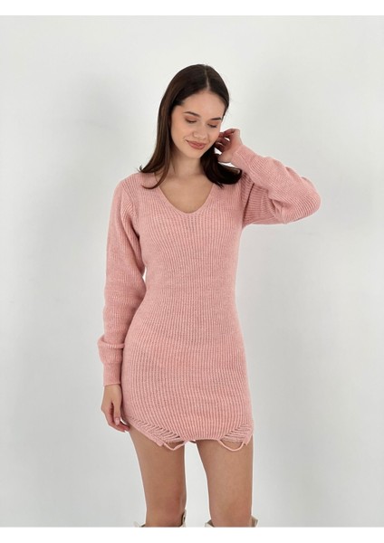 Transparan Örgü Triko Long Sleeve Uzun Kollu Kadın Kazak Elbise Women Knitted Dress