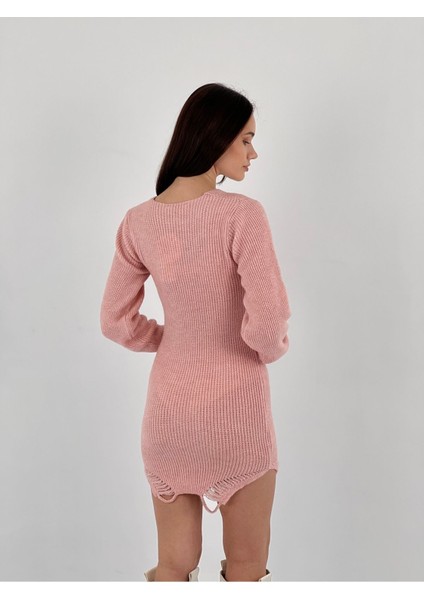 Transparan Örgü Triko Long Sleeve Uzun Kollu Kadın Kazak Elbise Women Knitted Dress modelleri