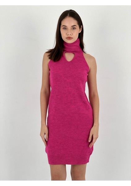 Kolsuz Kısa Şık Kadın Triko Kazak Elbise Women Knitted Dress