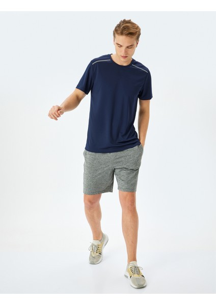 Spor T-Shirt Bisiklet Yaka Kısa Kollu Geometrik Baskılı