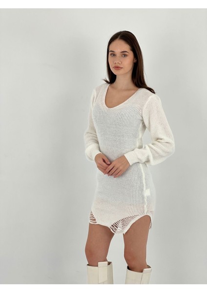 Transparan Örgü Triko Long Sleeve Uzun Kollu Kadın Kazak Elbise Women Knitted Dress fırsatları