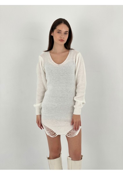 Transparan Örgü Triko Long Sleeve Uzun Kollu Kadın Kazak Elbise Women Knitted Dress indirimleri