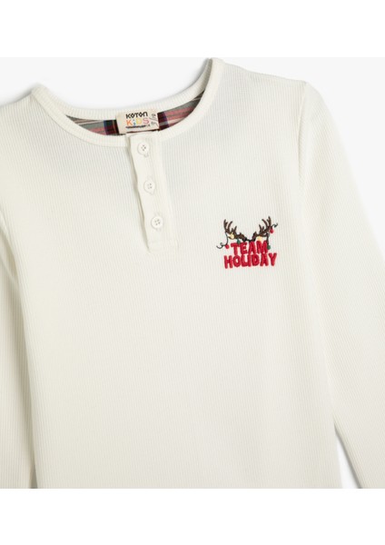 Pijama Üstü Işleme Detaylı Düğmeli Yuvarlak Yaka Uzun Kollu modelleri