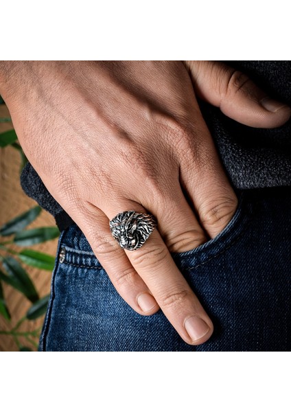 Aslan Başlı Gümüş Erkek Yüzüğü 925 Ayar Gümüş Aslanlı Erkek Yüzük fiyatları