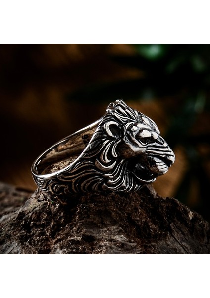 Aslan Başlı Gümüş Erkek Yüzüğü 925 Ayar Gümüş Aslanlı Erkek Yüzük modelleri
