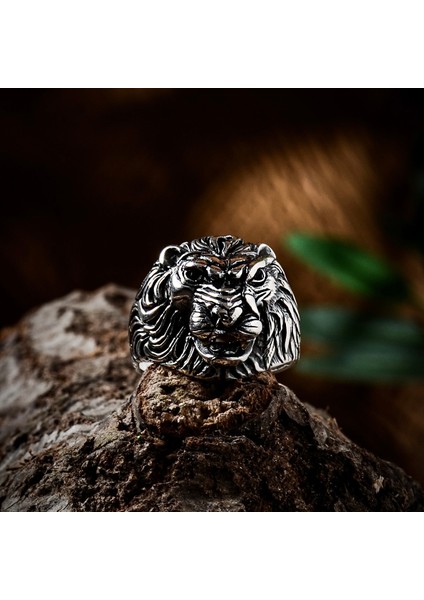 Aslan Başlı Gümüş Erkek Yüzüğü 925 Ayar Gümüş Aslanlı Erkek Yüzük fırsatları