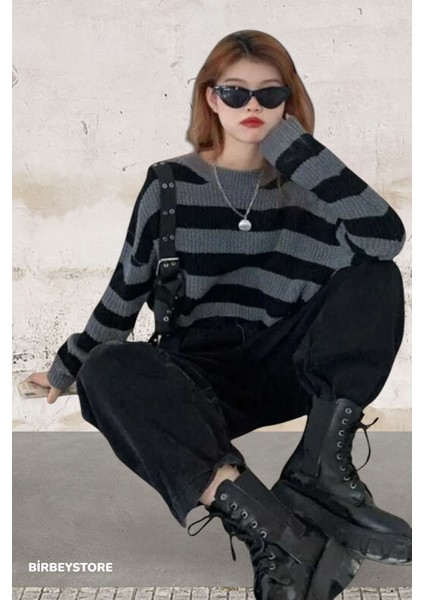 Kadın Triko Kazak Siyah Çizgili fiyatları