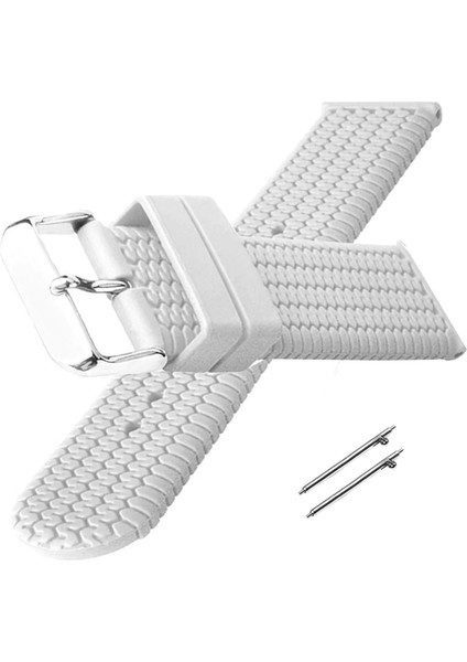 24 mm Akıllı Pimli Silikon Baskılı Desenli Beyaz Saat Kordonu Kayışı(77)