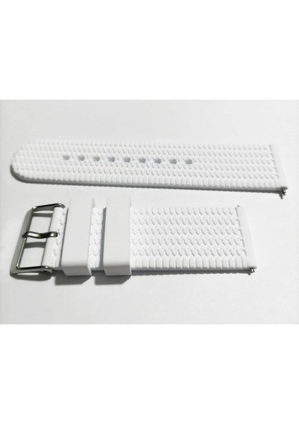 24 mm Akıllı Pimli Silikon Baskılı Desenli Beyaz Saat Kordonu Kayışı(77)
