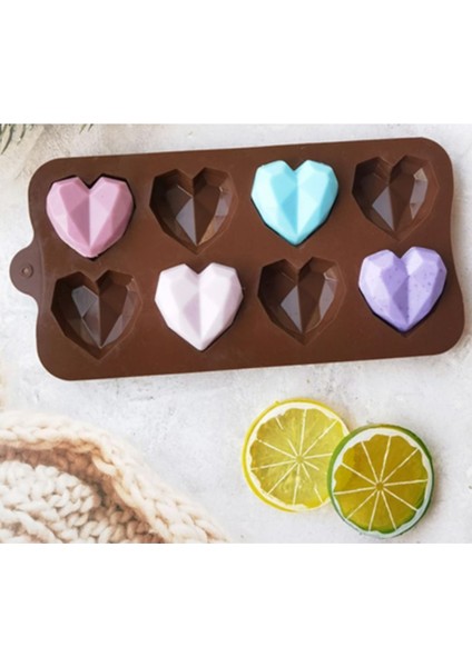 Tekno Trust Silikon Elmas Kalp 8'li Çikolata Kalıbı Sevgililer Günü Mum Sabun Kek Buz Kalıbı Kokulu Taş Kalıp
