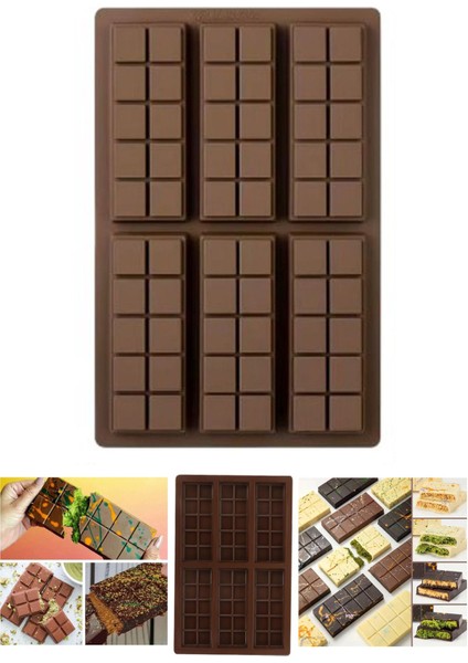 Tekno Trust 6 Göz Dikdörtgen Şekilli Dubai Çikolatası Kalıbı Şeker Çikolata Sabun Jöle vb Silikon Kalıp 1 Adet