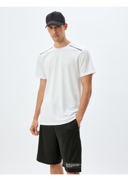 Spor T-Shirt Bisiklet Yaka Kısa Kollu Geometrik Baskılı