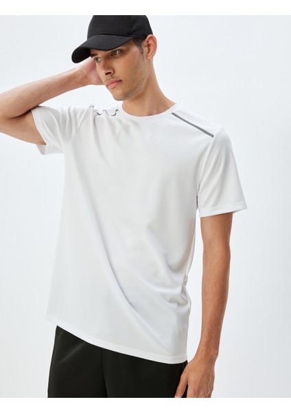 Spor T-Shirt Bisiklet Yaka Kısa Kollu Geometrik Baskılı