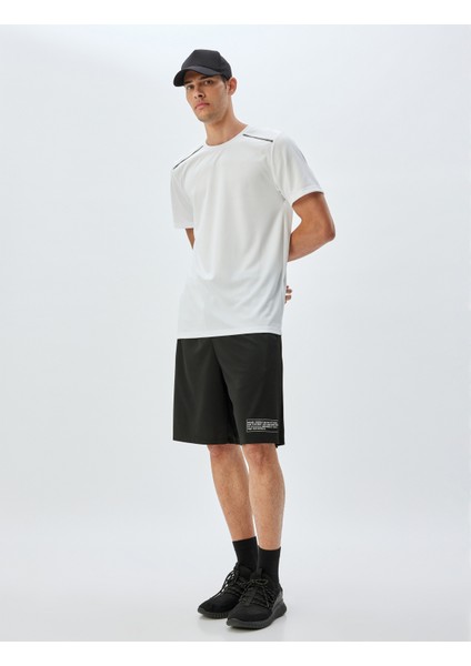 Spor T-Shirt Bisiklet Yaka Kısa Kollu Geometrik Baskılı