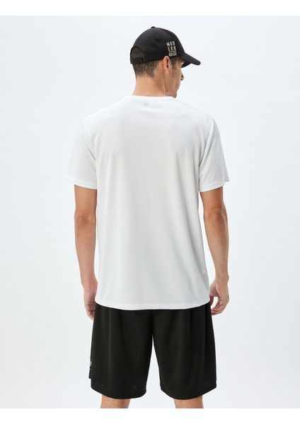 Spor T-Shirt Bisiklet Yaka Kısa Kollu Geometrik Baskılı