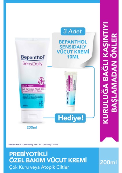 Sensidaily Günlük Yoğun Nemlendirici Vücut Bakım Kremi 200 ml 3 Adet Seyahat Boy 10 gr Hediyeli