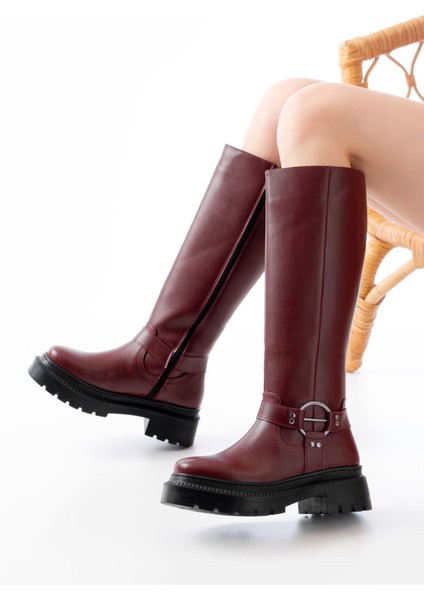 236-3021 Bordo Fermuarlı Günlük Kadın Çizme modelleri