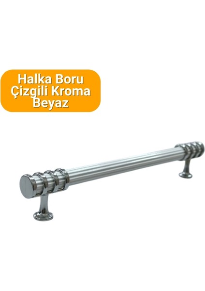 50 Adet Halka Boru Çizgili Kroma Beyaz Metal Mobilya Kulbu Seti 160 mm