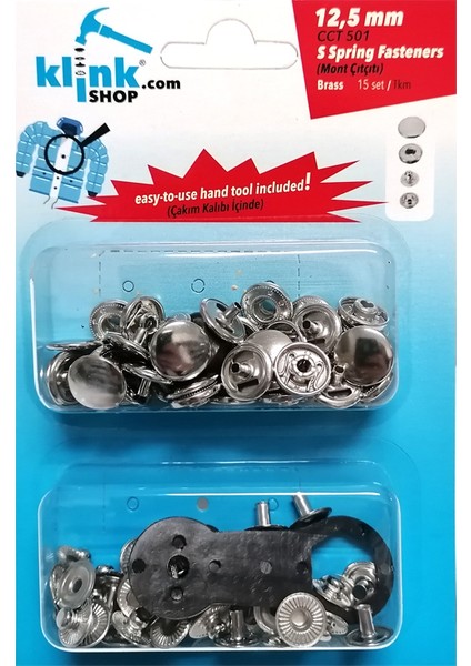 Çıtçıt 12,5 mm Kendin Yap Kiti. Mont, Giyim, Çanta, Deri İçin Çekiçle Uygulama Aparatları ve 15 Adet Gümüş Renk (nikel free) Çıtçıt Takım-Paslanmaz Pirinç