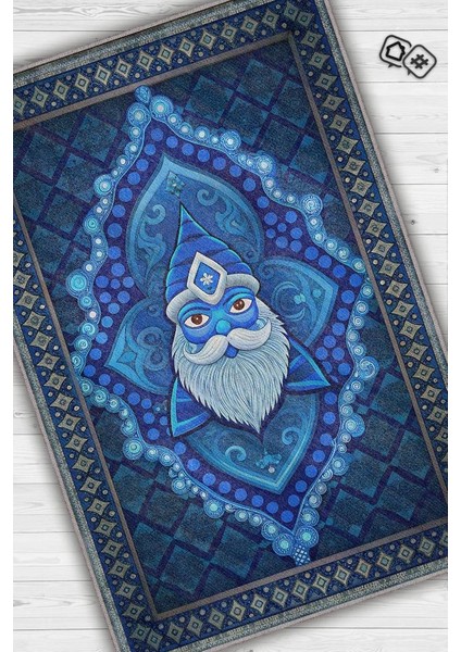 Mavi Yer Cücesi Temalı Halı Mavi Renkli Etnik Oturma Odası Halısı Yer Cücesi Figürlü Halı fiyatları