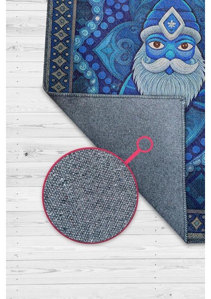 Mavi Yer Cücesi Temalı Halı Mavi Renkli Etnik Oturma Odası Halısı Yer Cücesi Figürlü Halı modelleri