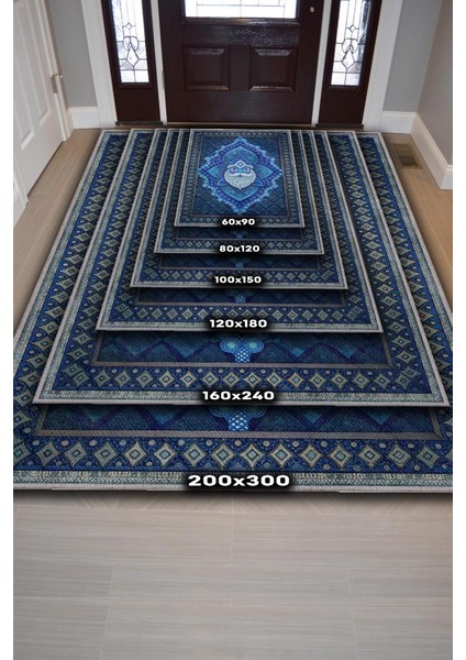 Mavi Yer Cücesi Temalı Halı Mavi Renkli Etnik Oturma Odası Halısı Yer Cücesi Figürlü Halı indirimleri