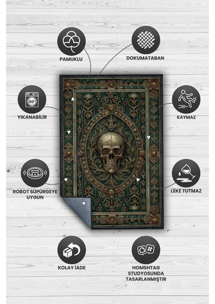 Gotik Cadı Ormanı Temalı Halı Koyu Renkli Retro Oturma Odası Halısı Kuru Kafalı Halı fırsatları