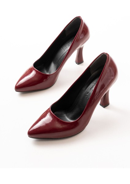 ST-001 Bordo Rugan Günlük 9 cm Topuklu Bayan Stiletto Ayakkabı